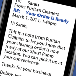 Order Ready instant notification from Puritan Cleaners